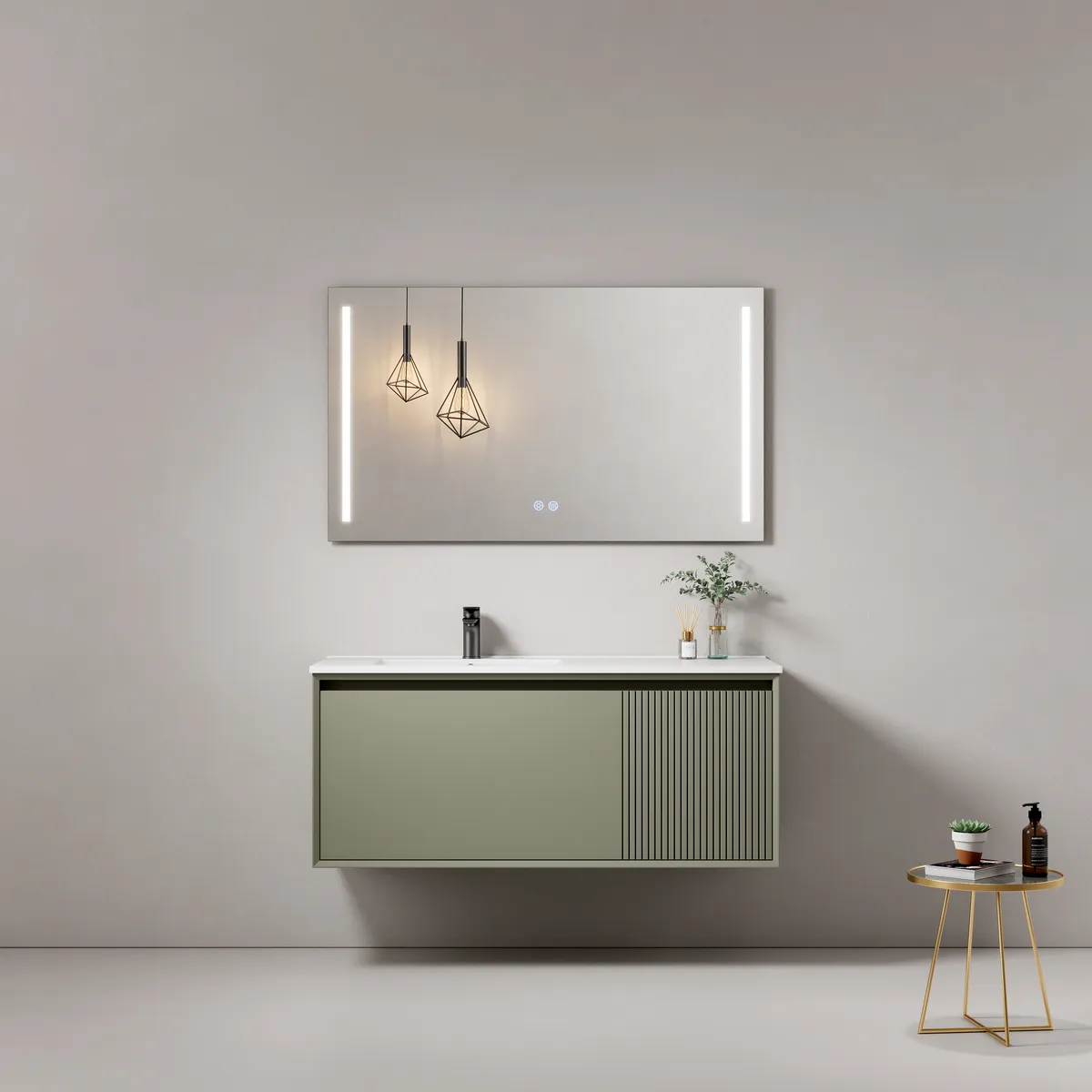 Linea Half-FlutedWall-Mounted Bathroom Vanity Cabinet with Left Offset Basin