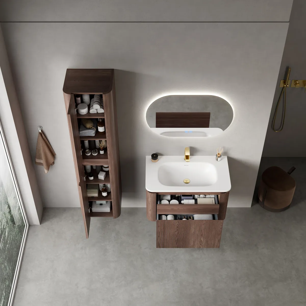 Lumi Modern Wall Mounted Bathroom Vanity Cabinet with Single Basin storage detail
