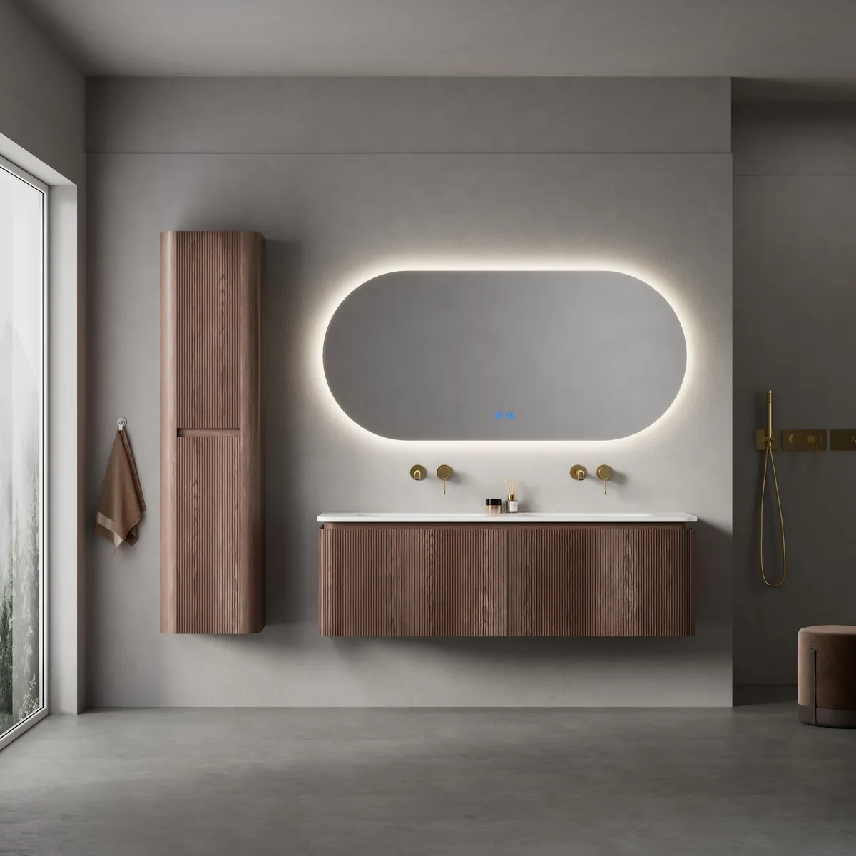 Lumi Modern Wall Mounted Bathroom Vanity Cabinet with Double Basin