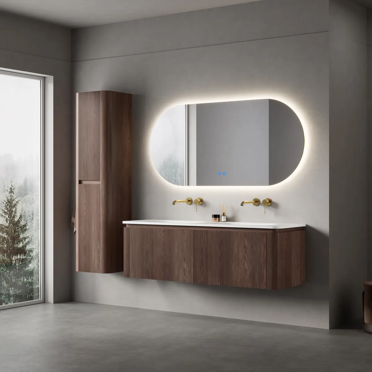 Lumi Modern Wall Mounted Bathroom Vanity Cabinet with Double Basin side view