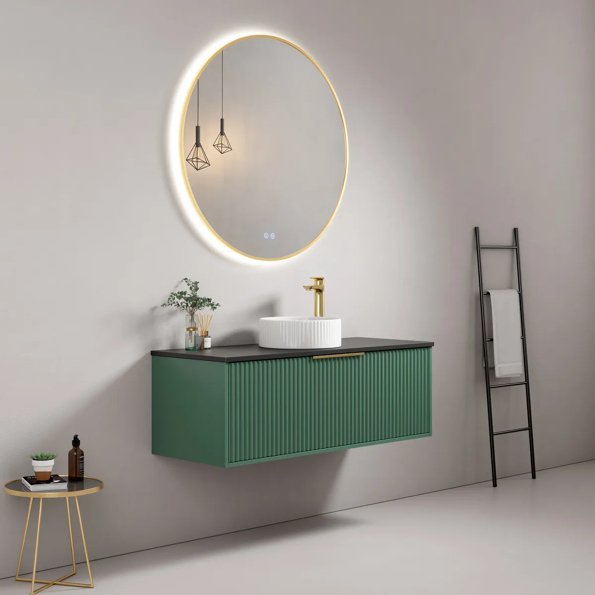 Linea Fluted Wall-Mounted Bathroom Vanity Cabinet with Single Vessel Basin side view