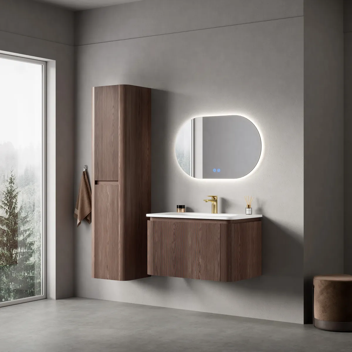 Lumi Modern Wall Mounted Bathroom Vanity Cabinet with Single Basin side view