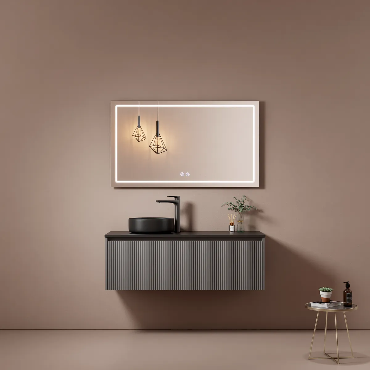 Linea Fluted Wall-Mounted Bathroom Vanity Cabinet with Single Vessel Basin