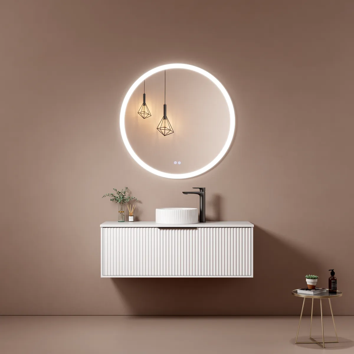 Linea Fluted Wall-Mounted Bathroom Vanity Cabinet with Single Vessel Basin