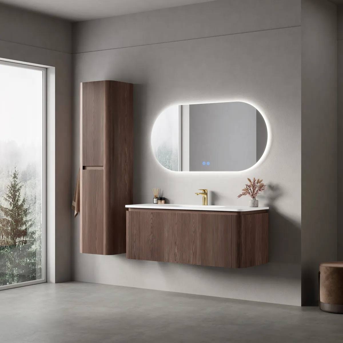 Lumi Modern Wall Mounted Bathroom Vanity Cabinet with Single Basin side view
