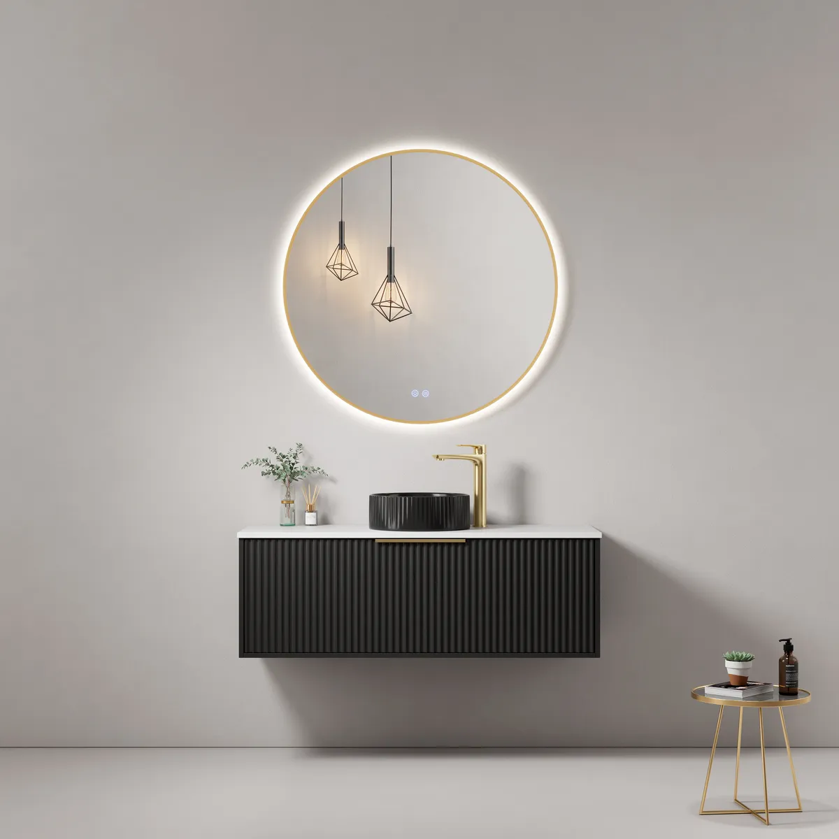 Linea Fluted Wall-Mounted Bathroom Vanity Cabinet with Single Vessel Basin