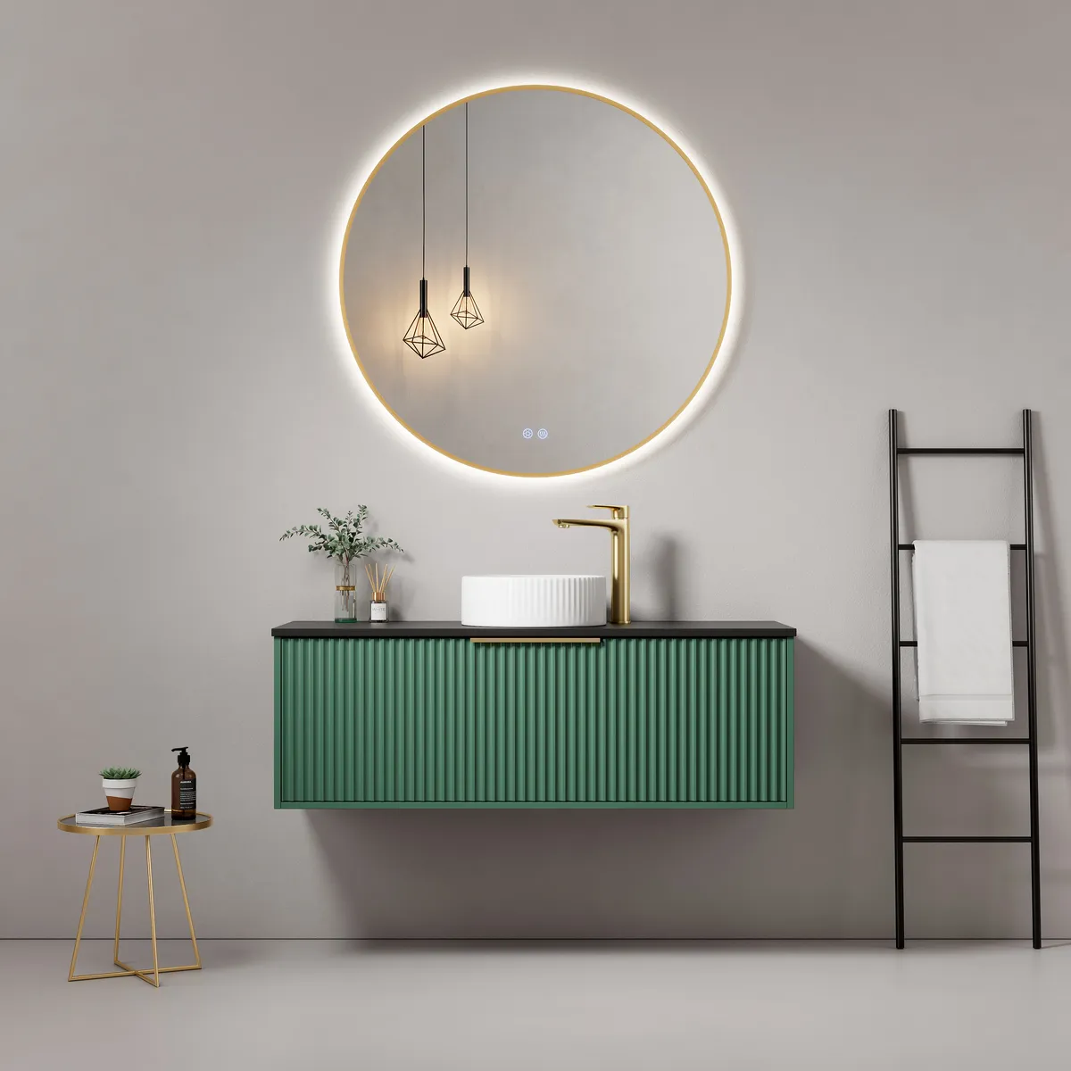 Linea Fluted Wall-Mounted Bathroom Vanity Cabinet with Single Vessel Basin