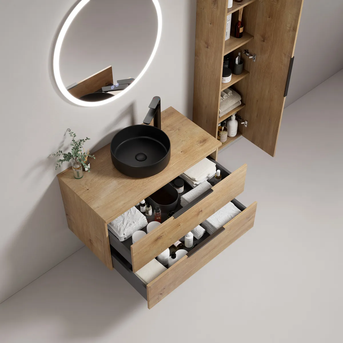 Roma Modern Wall Mounted Bathroom Vanity Cabinet with Single Vessel Basin - gallery view 2
