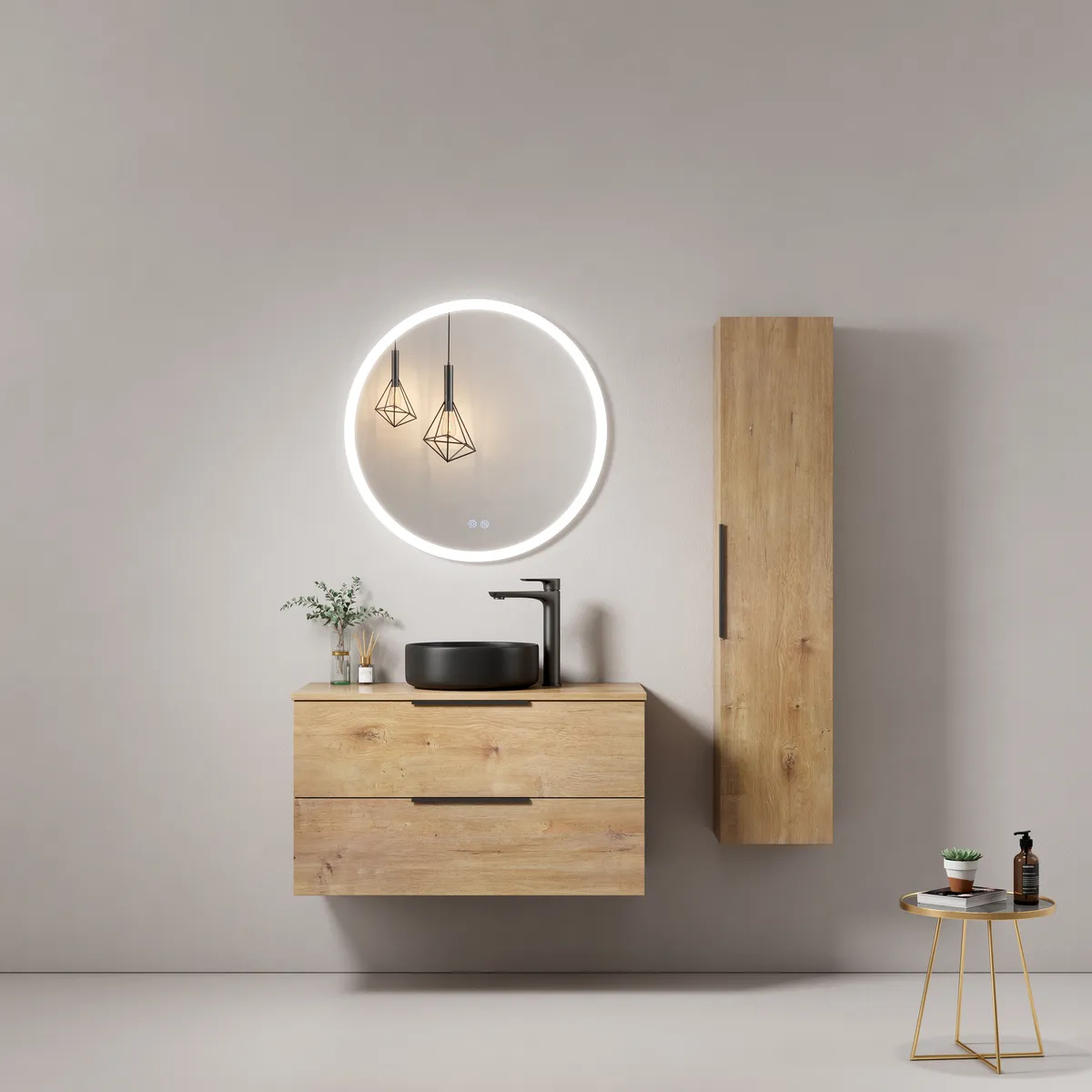 Kora Floating Bathroom Vanity Cabinet with Nordic Design in Natural Oak Finish