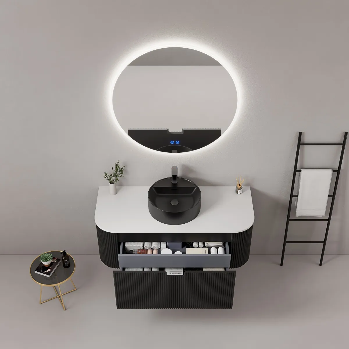 Costa Rounded Fluted Wall-Mounted Bathroom Cabinet Vanity - gallery view 1