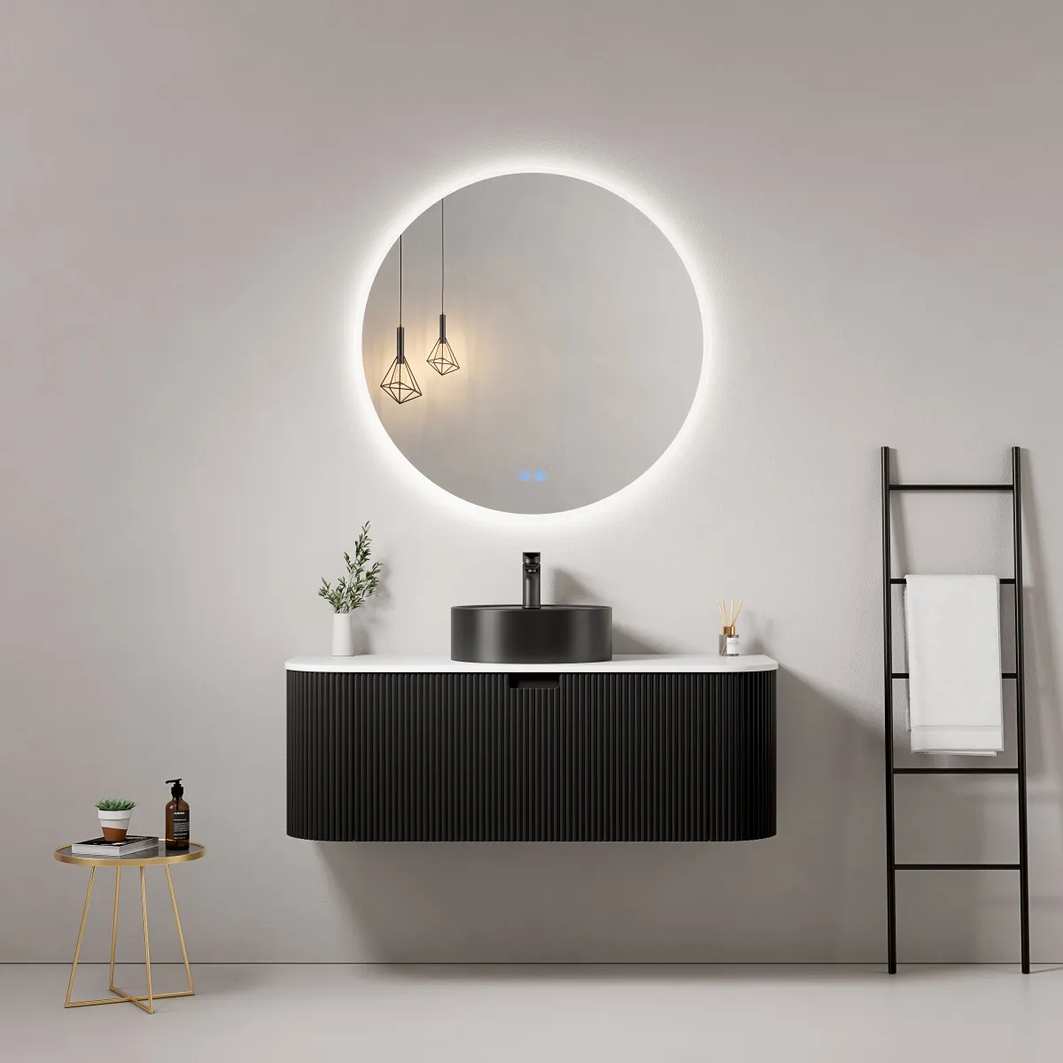 Rounded Fluted Bathroom Cabinet